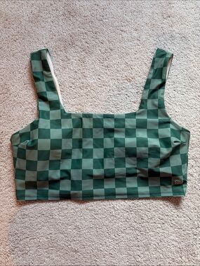 Albion Fit Green Checkered Square-Neck Swim Crop Top - Women's